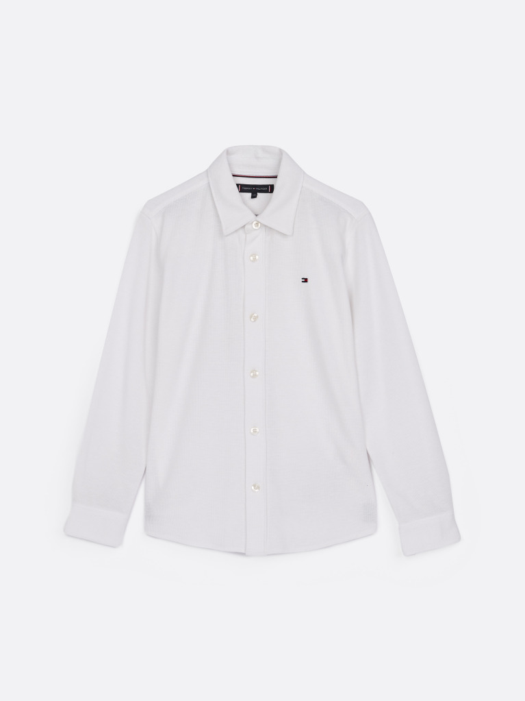 White Micro Waffle Knit Regular Fit Shirt  Boys