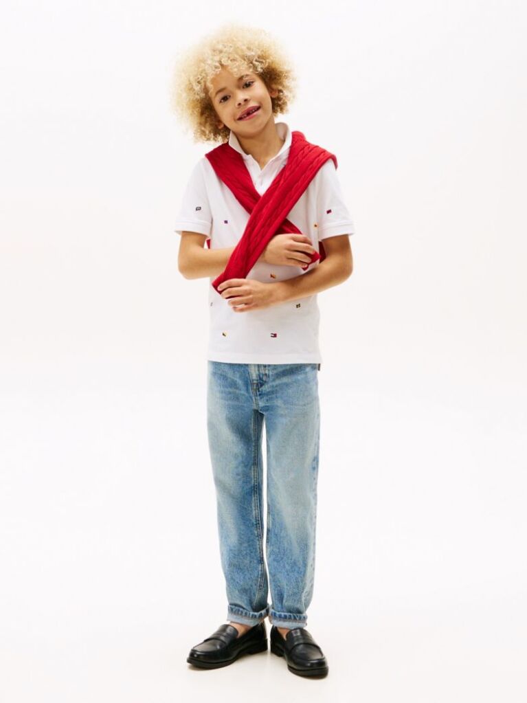 White Hilfiger Flag Polo Shirt  Boys