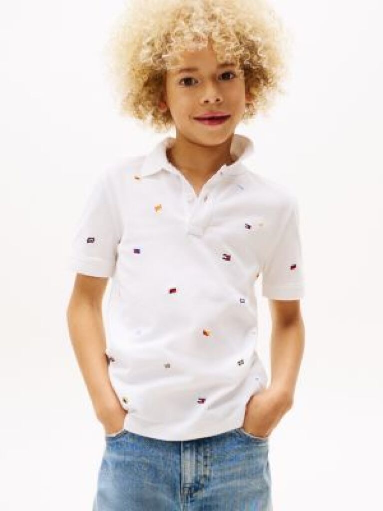 White Hilfiger Flag Polo Shirt  Boys