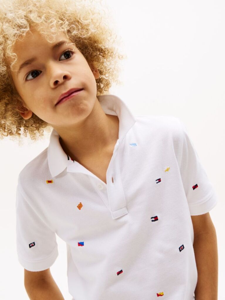 White Hilfiger Flag Polo Shirt  Boys