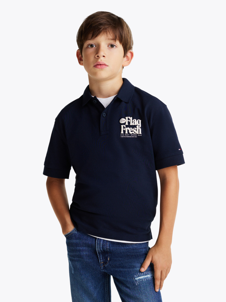 Blue Regular Back Slogan Polo Shirt  Boys