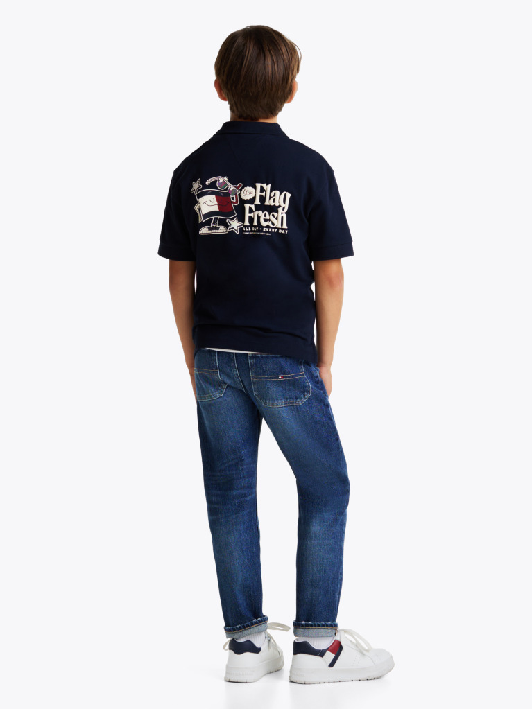 Blue Regular Back Slogan Polo Shirt  Boys