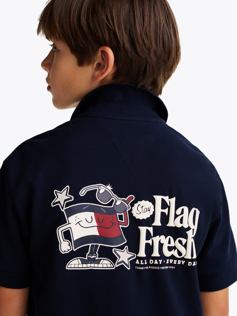 Blue Regular Back Slogan Polo Shirt  Boys