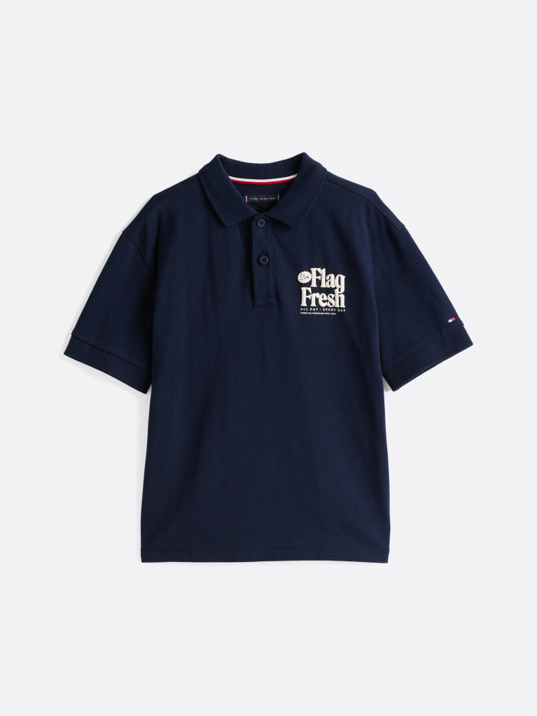 Blue Regular Back Slogan Polo Shirt  Boys