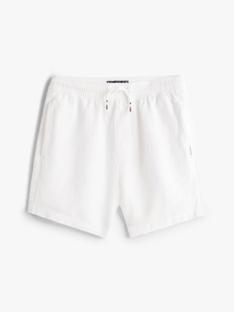 White Linen Blend Drawstring Shorts  Boys