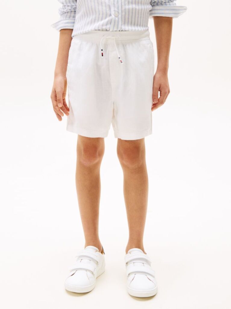 White Linen Blend Drawstring Shorts  Boys