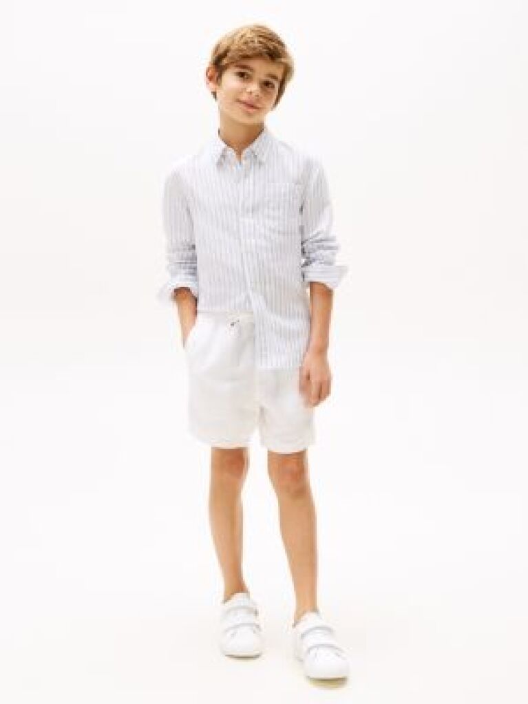 White Linen Blend Drawstring Shorts  Boys