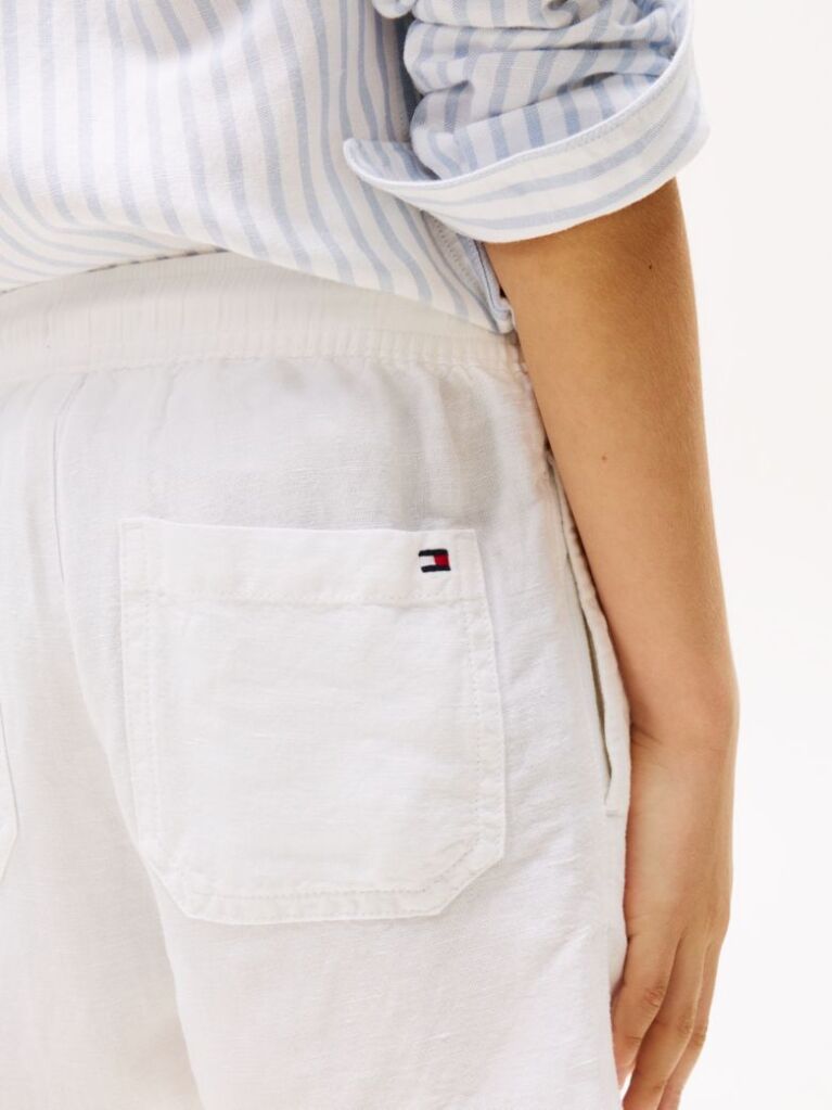 White Linen Blend Drawstring Shorts  Boys