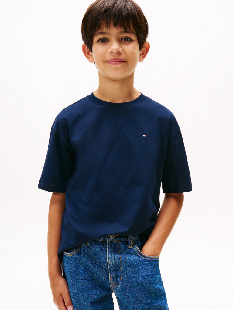 Blue Flag Embroidery Crew Neck T-Shirt  Boys