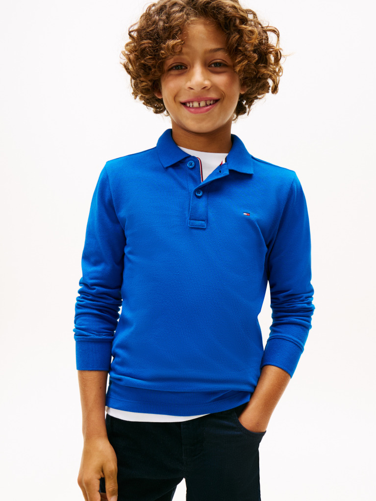 Blue Regular Fit Pique Long Sleeve Polo Shirt  Boys