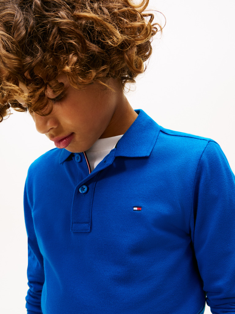 Blue Regular Fit Pique Long Sleeve Polo Shirt  Boys