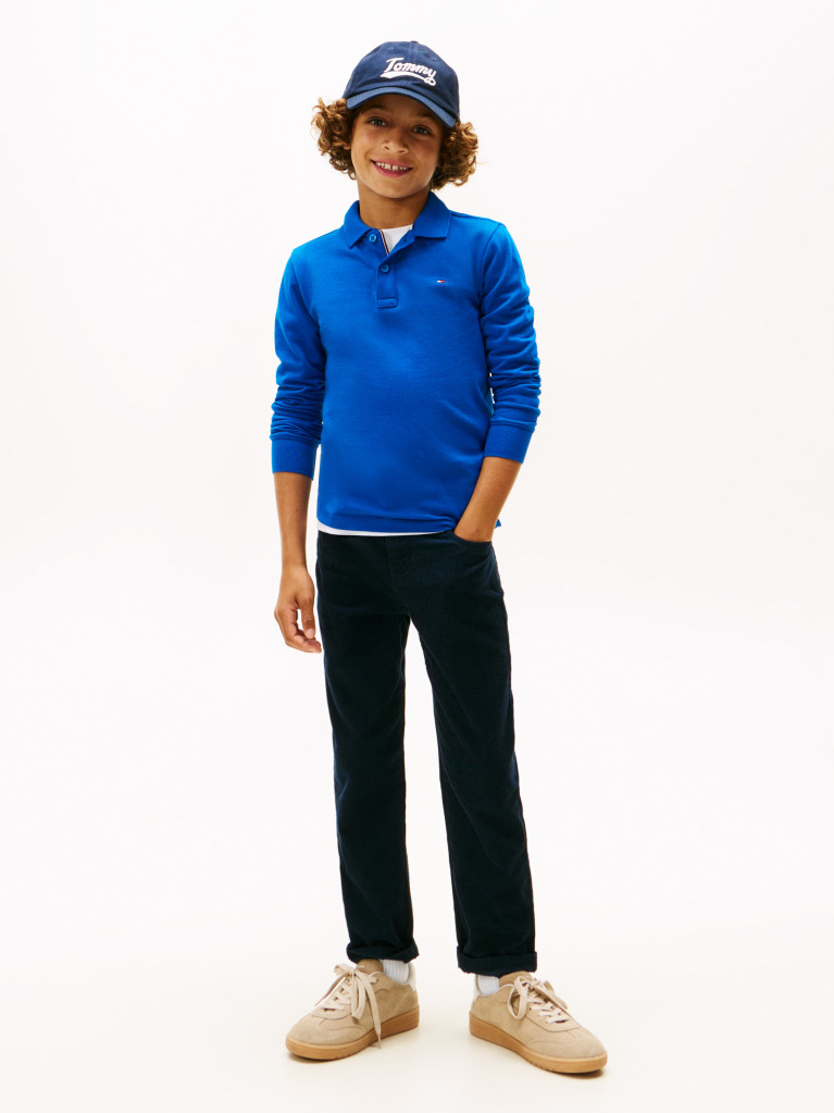Blue Regular Fit Pique Long Sleeve Polo Shirt  Boys