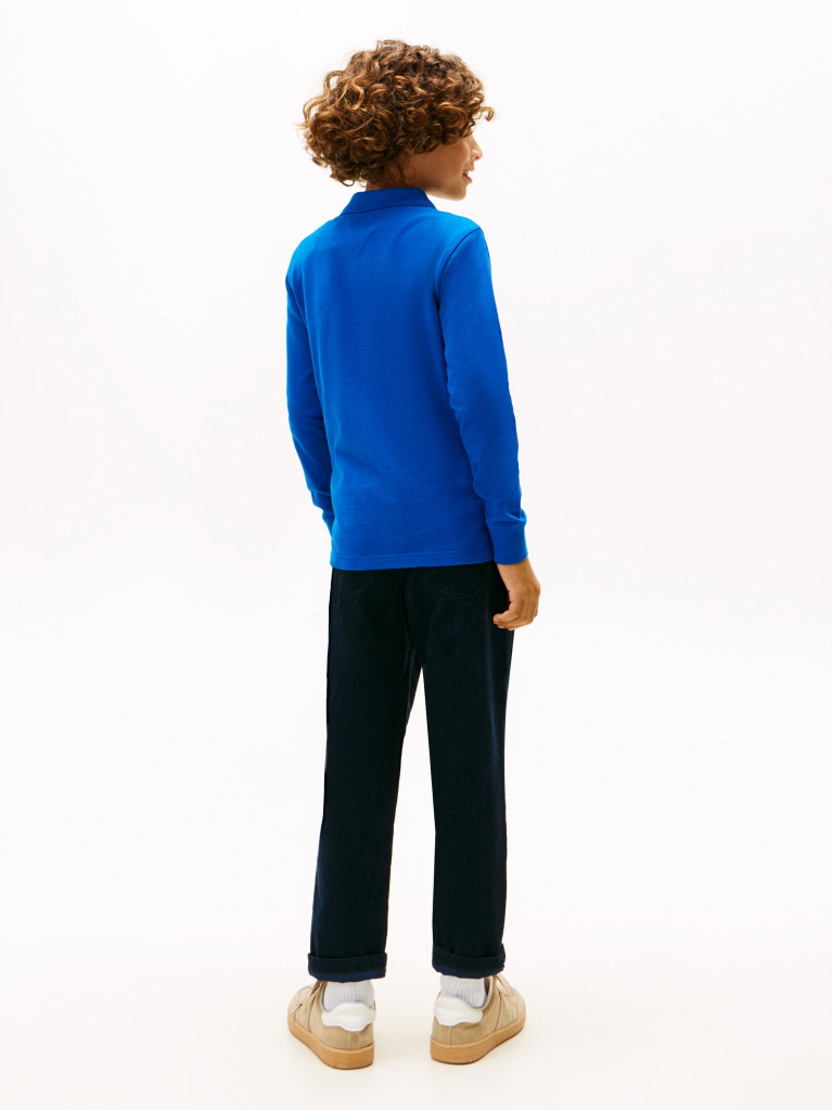 Blue Regular Fit Pique Long Sleeve Polo Shirt  Boys