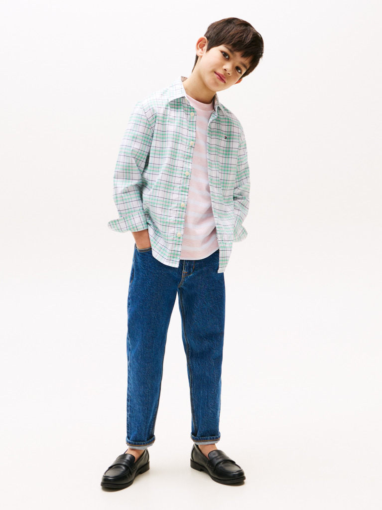 Multi Flag Embroidery Check Shirt  Boys