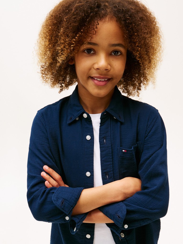 Blue Textured Solid Shirt Long Sleeve  Boys