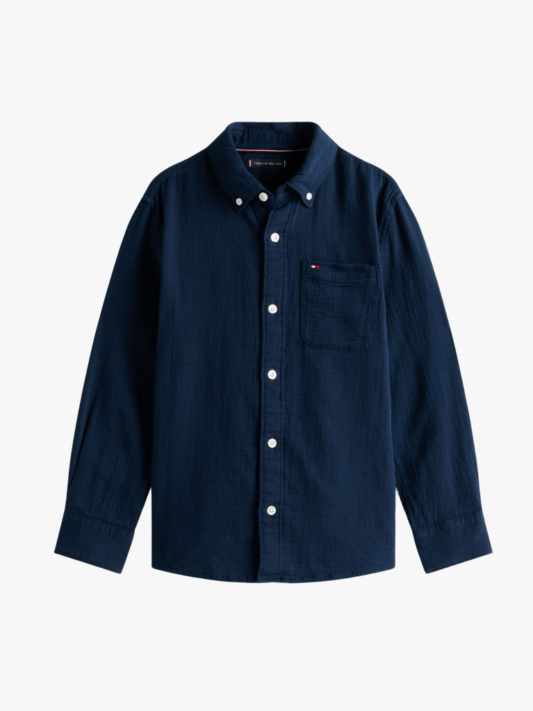 Blue Textured Solid Shirt Long Sleeve  Boys