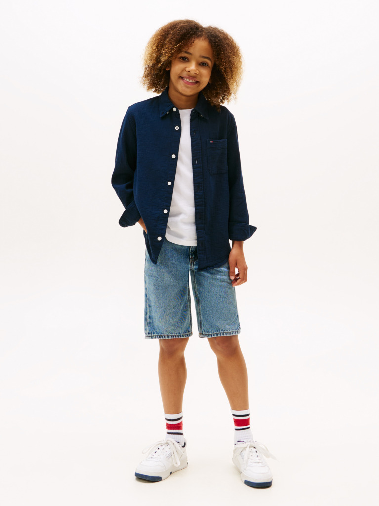 Blue Textured Solid Shirt Long Sleeve  Boys