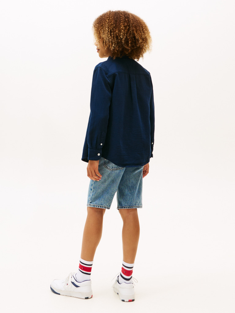 Blue Textured Solid Shirt Long Sleeve  Boys