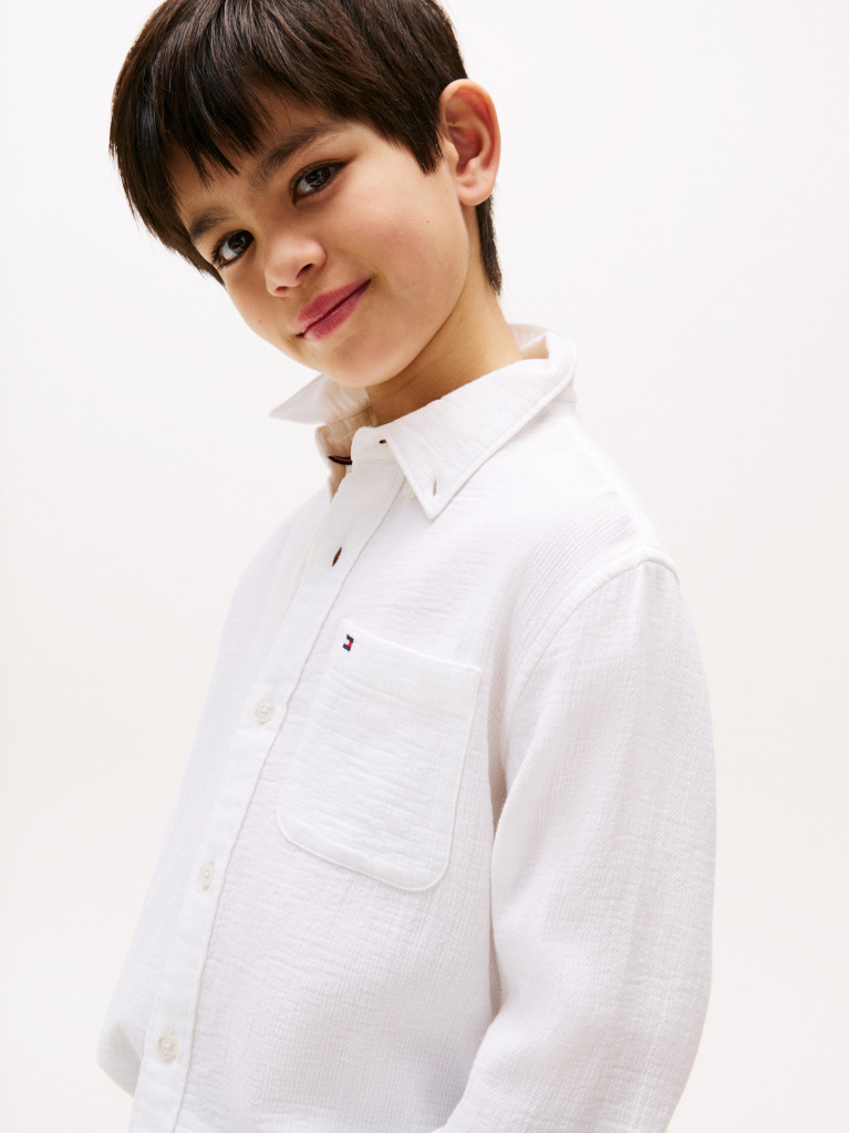 White Textured Solid Shirt Long Sleeve  Boys