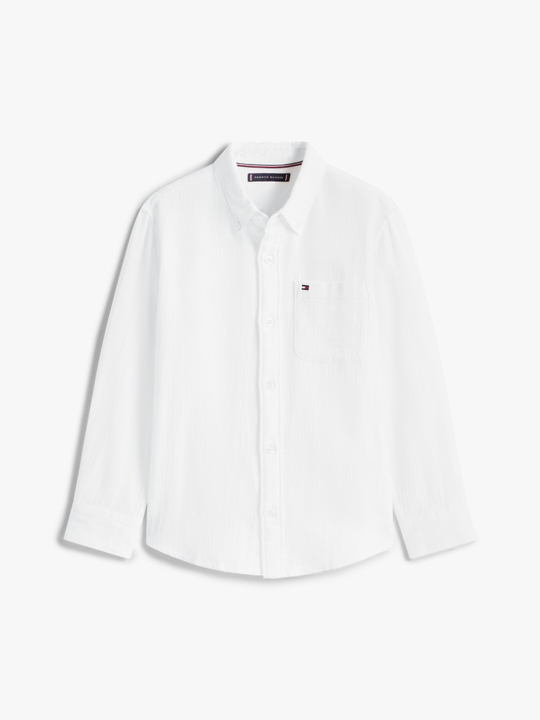 White Textured Solid Shirt Long Sleeve  Boys