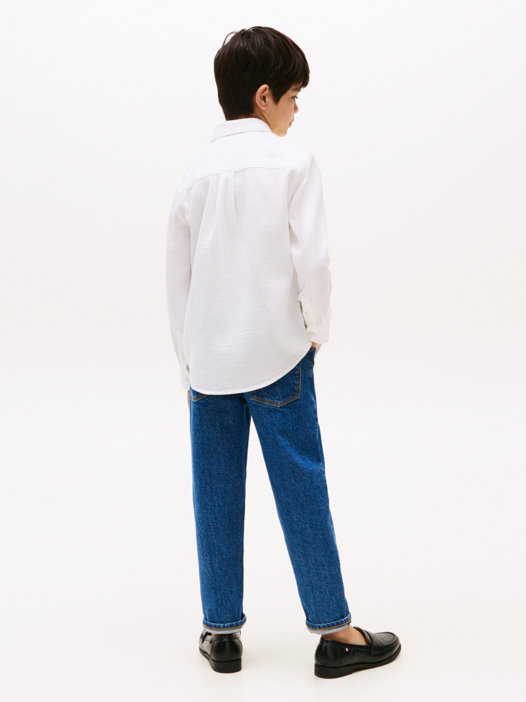 White Textured Solid Shirt Long Sleeve  Boys