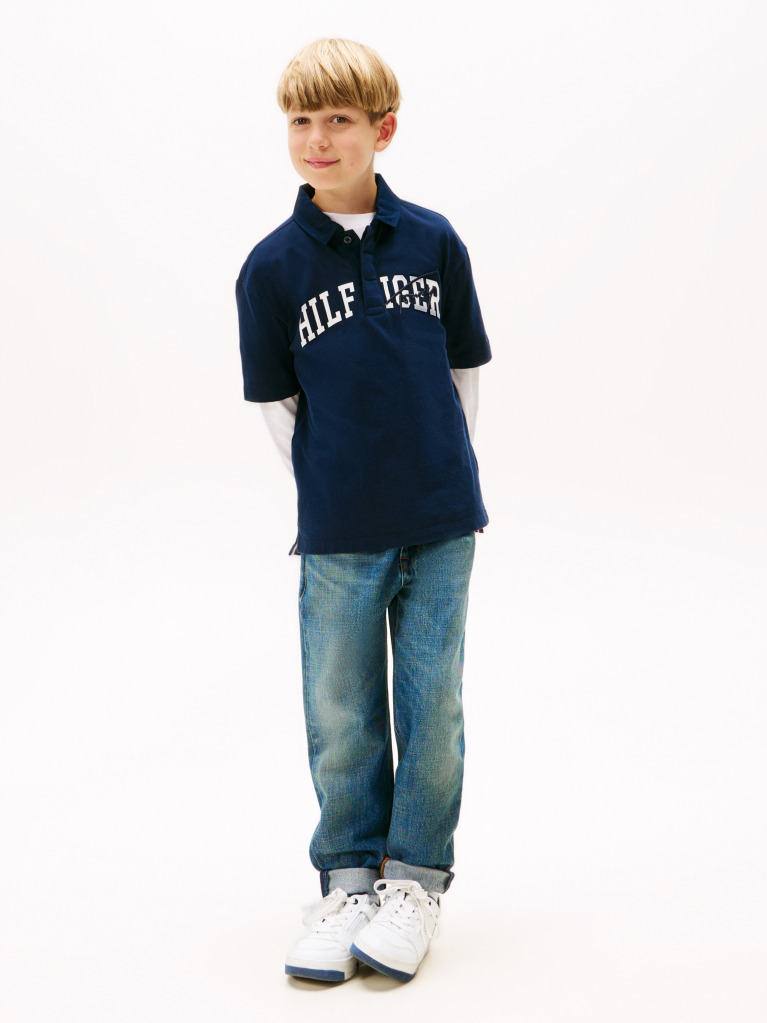 Blue Mixed Logo Regular Fit Polo Shirt  Boys