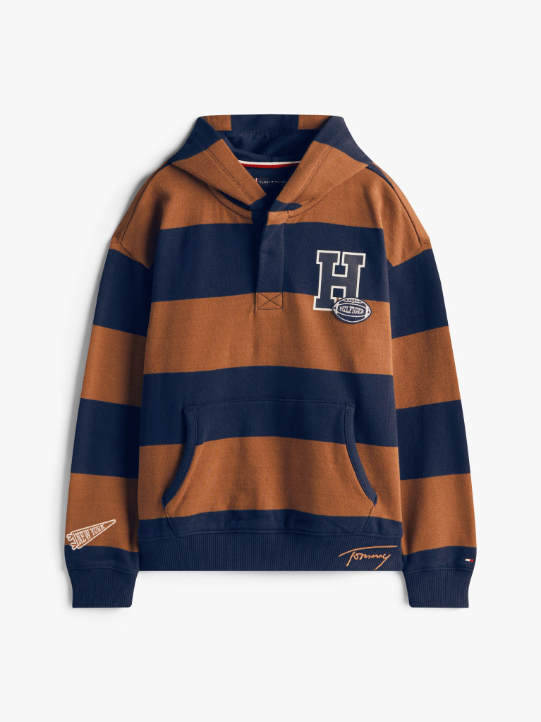 Multi Varsity Stripe Concealed Placket Hoody  Boys