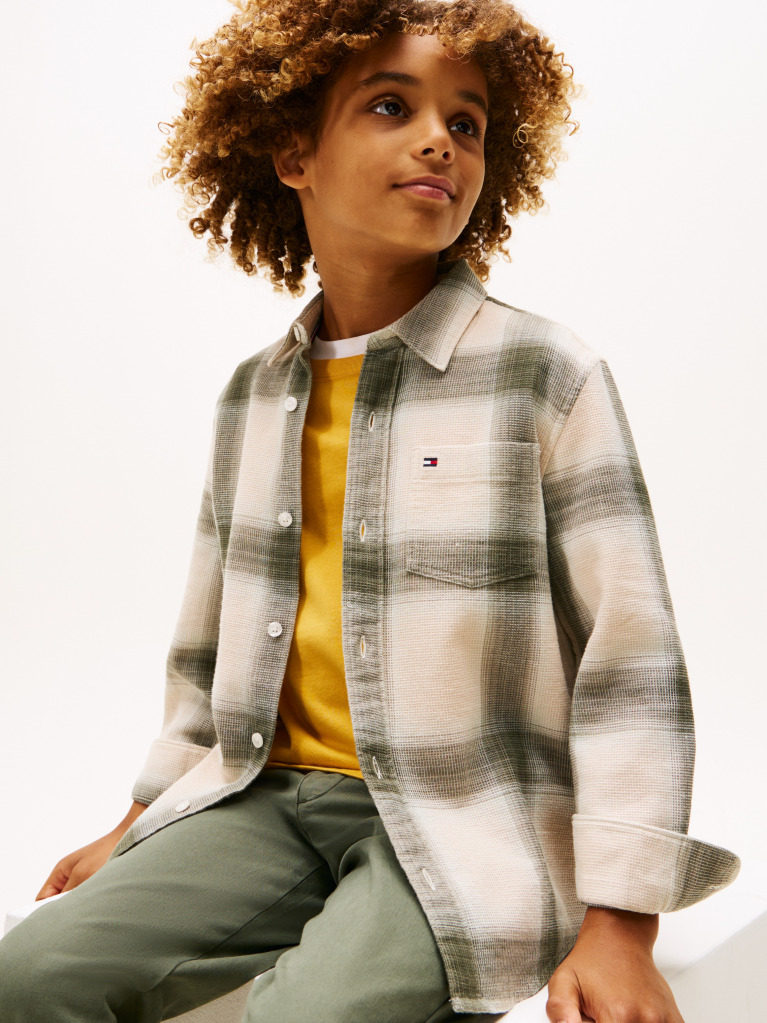Multi Regular Fit Waffle Knit Check Shirt  Boys