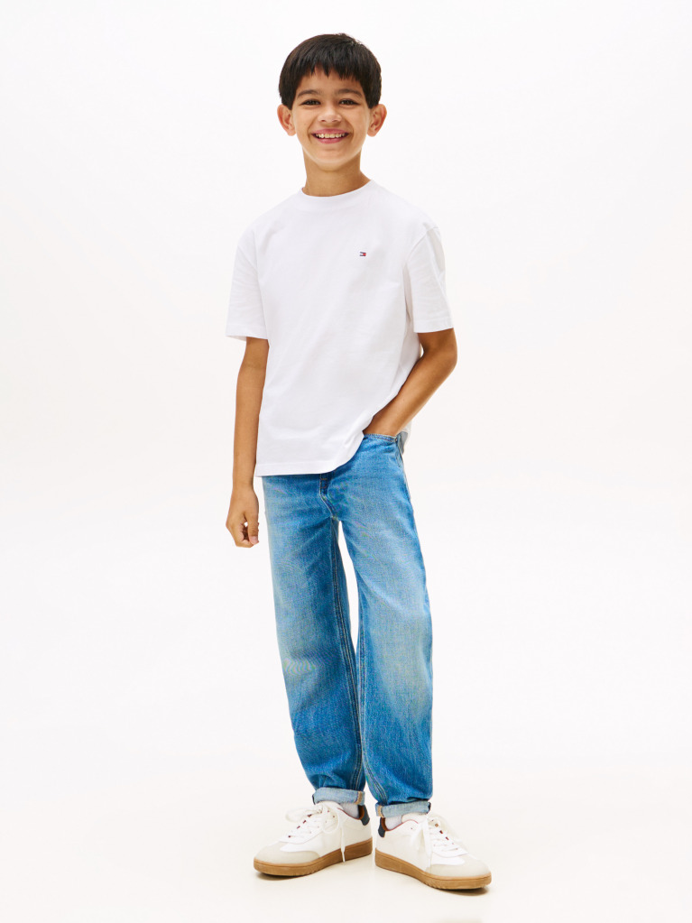 White Varsity Multi Badge Print Short Sleeve Tee  Boys