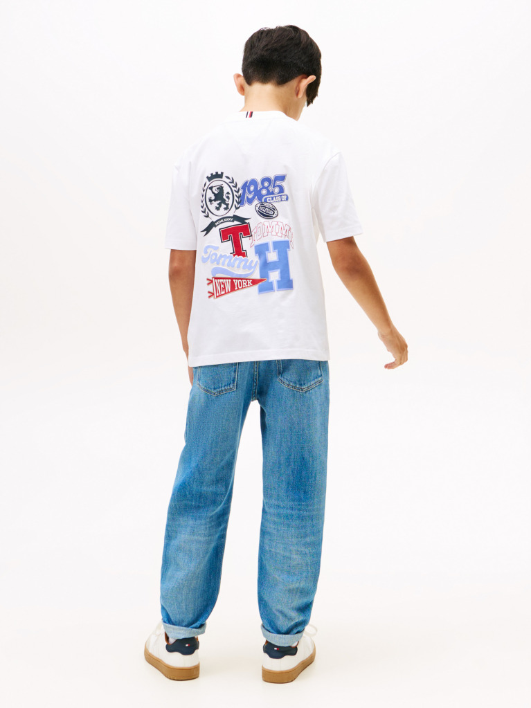 White Varsity Multi Badge Print Short Sleeve Tee  Boys