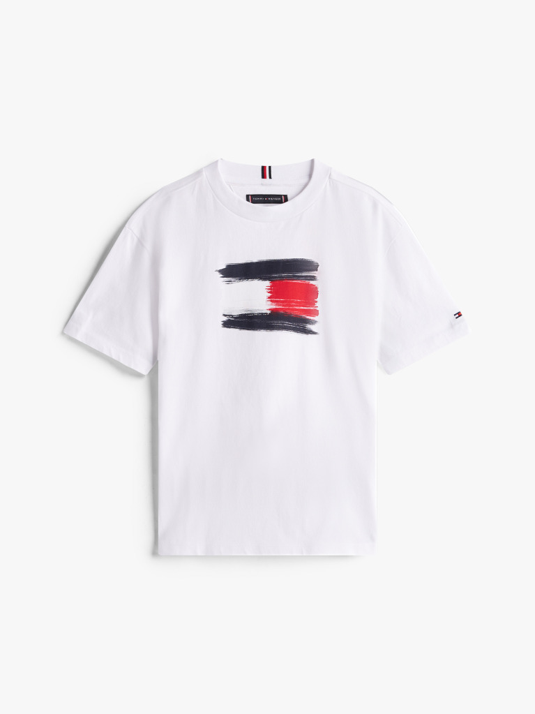 White Hilfiger Flag Crew Neck T-Shirt  Boys