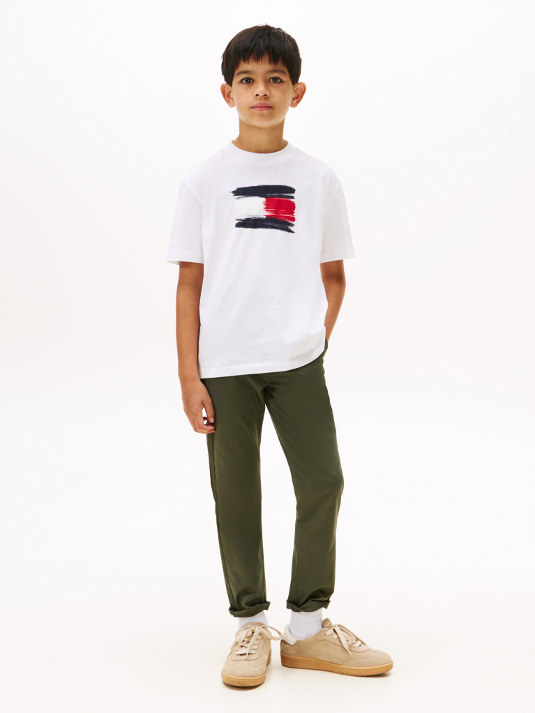 White Hilfiger Flag Crew Neck T-Shirt  Boys