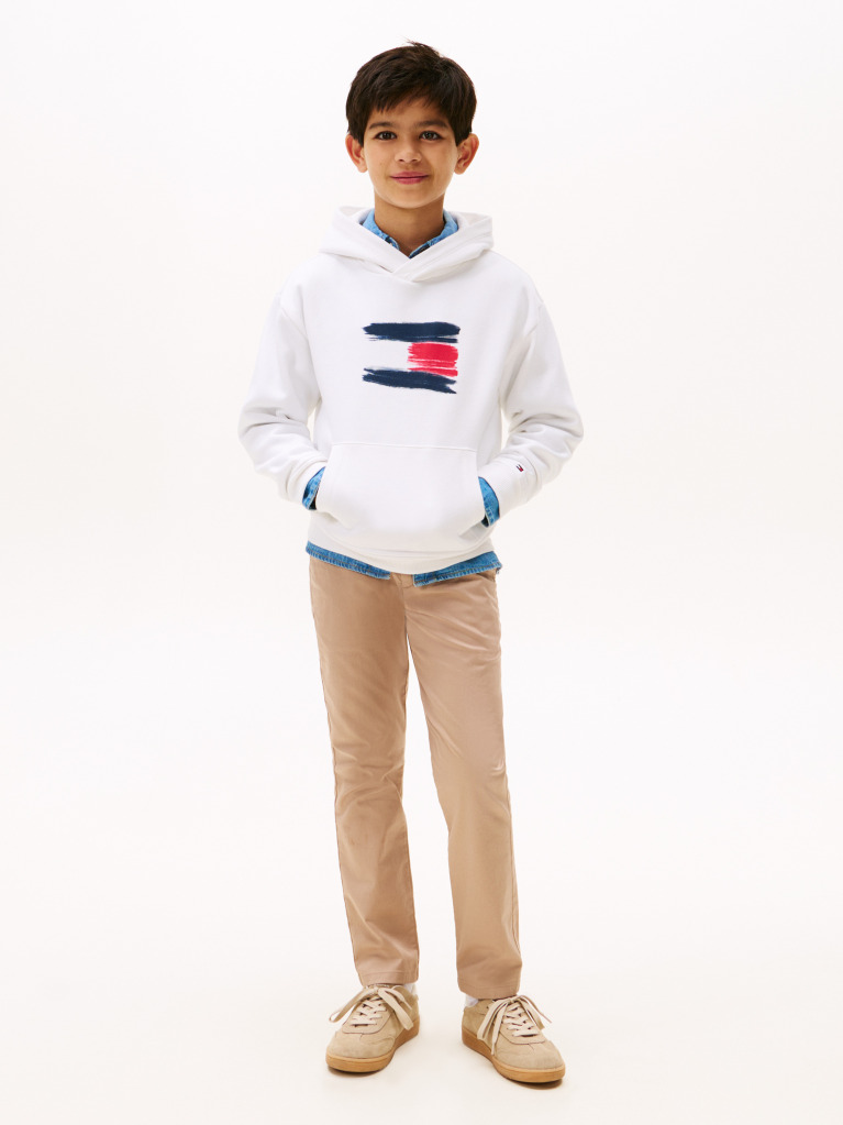White Hilfiger Flag Hoody  Boys