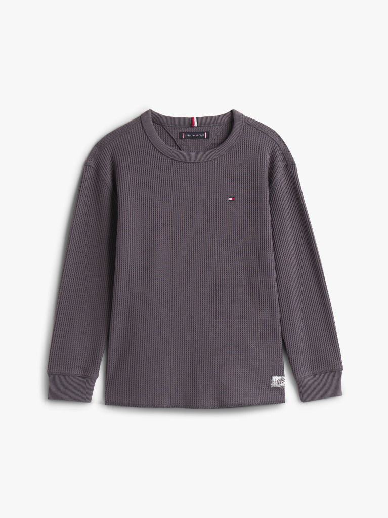 Grey Waffle Knit Long Sleeve T-Shirt  Boys