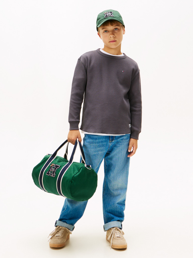 Grey Waffle Knit Long Sleeve T-Shirt  Boys