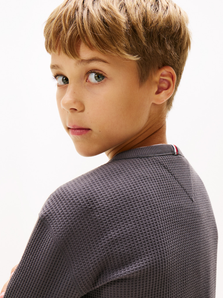 Grey Waffle Knit Long Sleeve T-Shirt  Boys