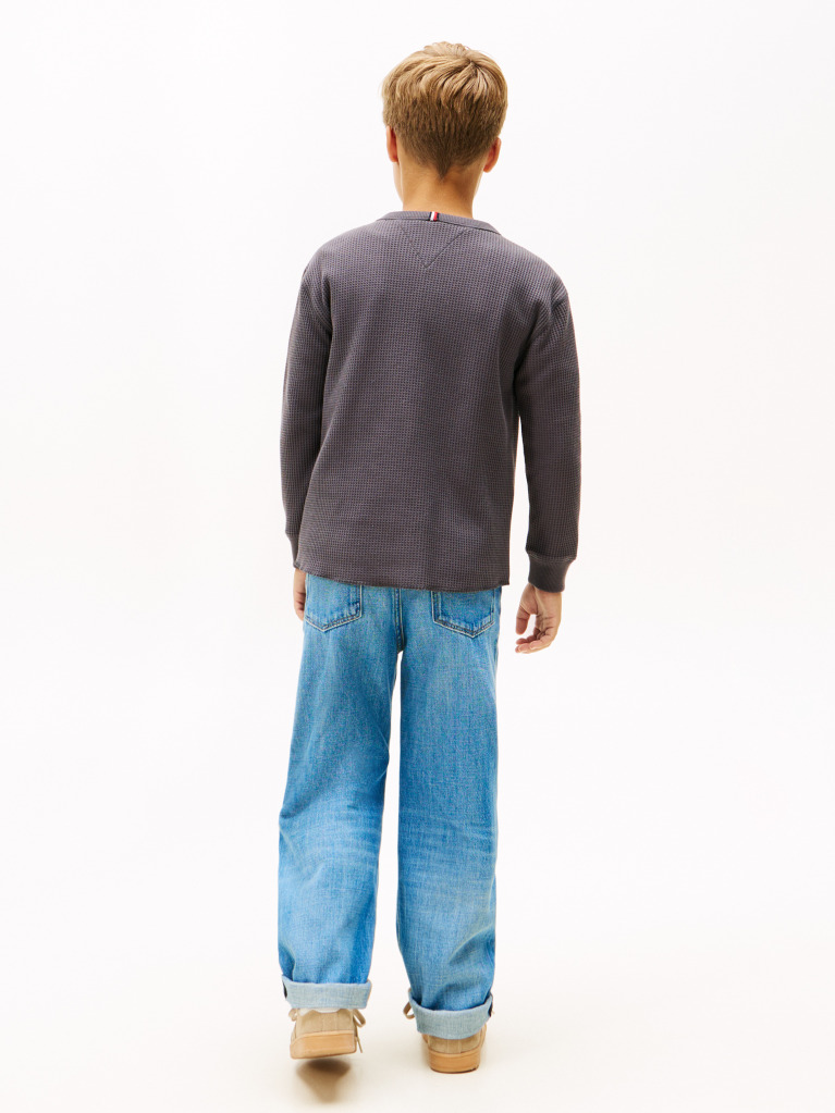 Grey Waffle Knit Long Sleeve T-Shirt  Boys