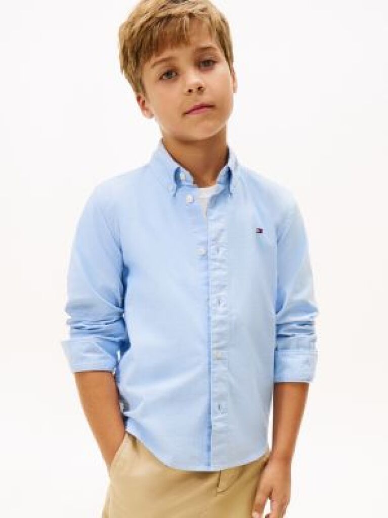 Blue Stretch Cotton Poplin Shirt  Boys