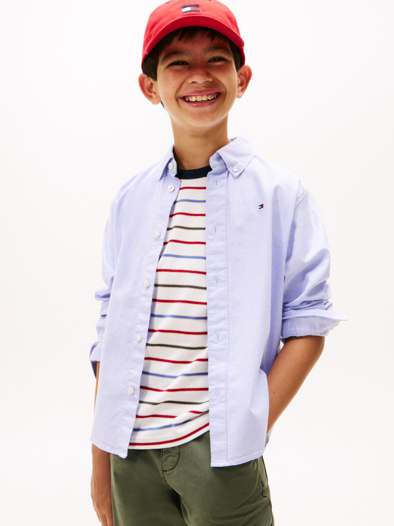Blue Stretch Cotton Poplin Shirt  Boys