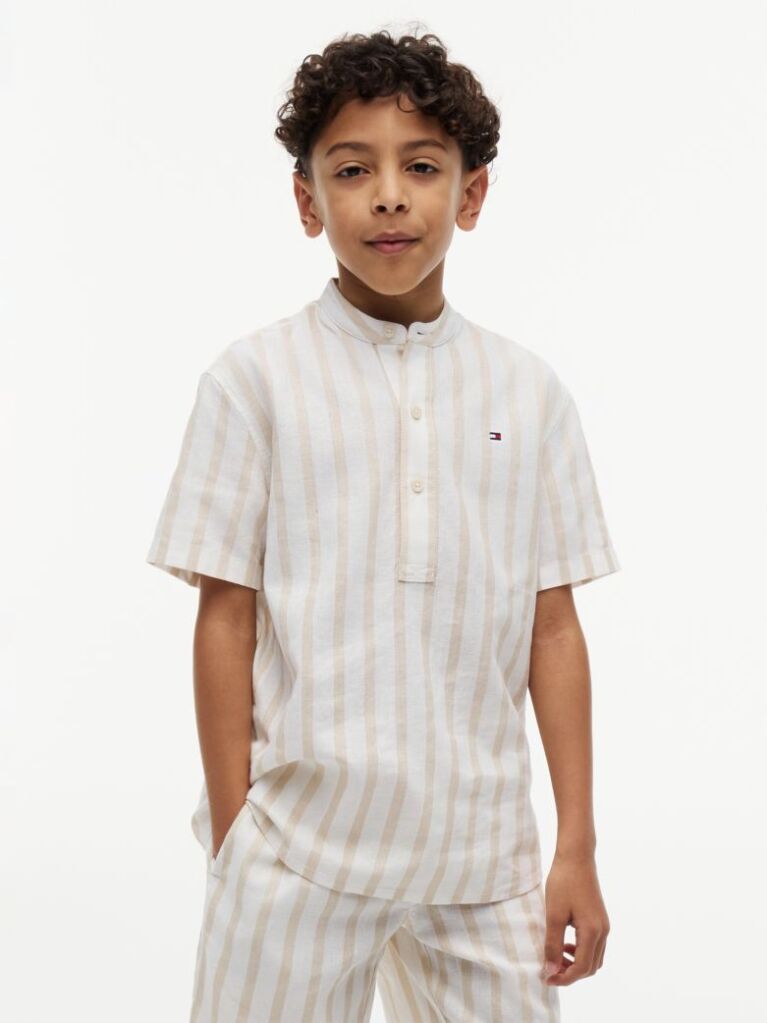 Multi Stripe Linen Blend Short Sleeve Shirt  Boys