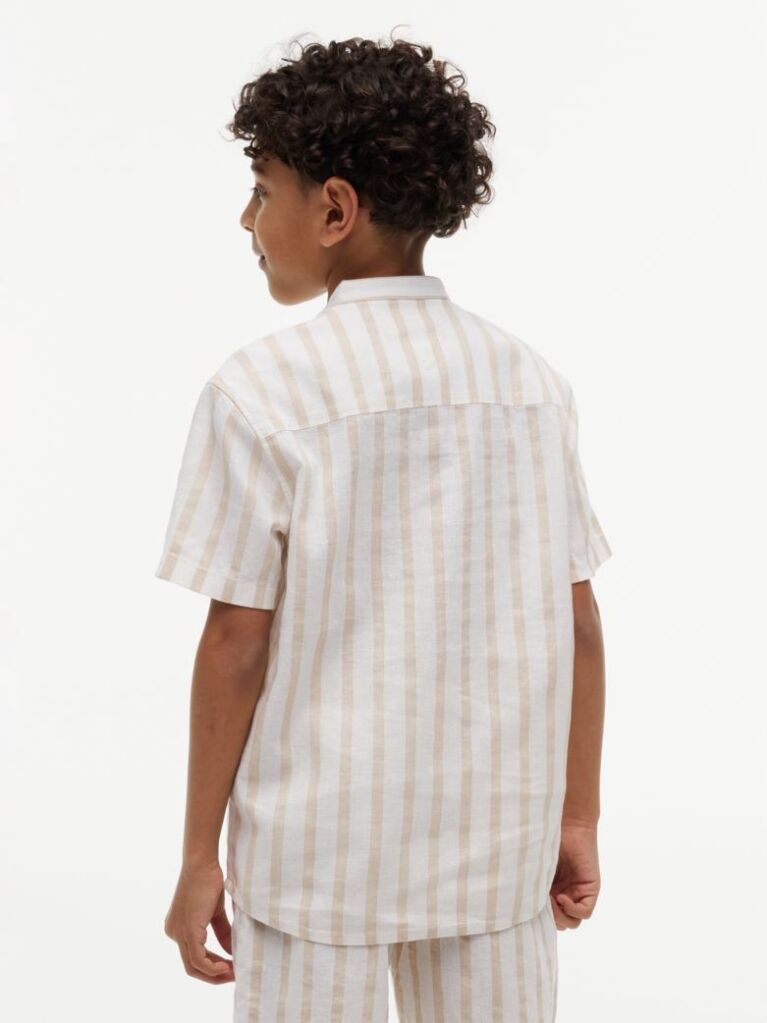 Multi Stripe Linen Blend Short Sleeve Shirt  Boys