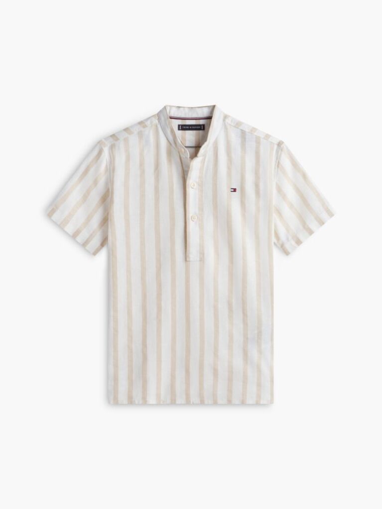 Multi Stripe Linen Blend Short Sleeve Shirt  Boys