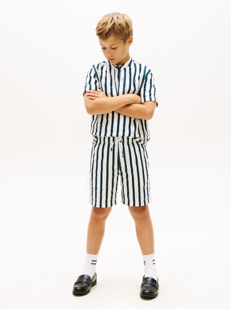 Multi Linen Blend Stripe Relaxed Shorts  Boys