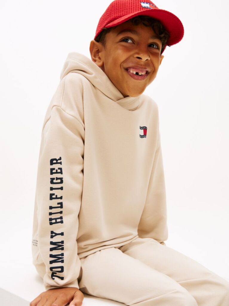 Beige Wavy Flag Terry Hoody  Boys