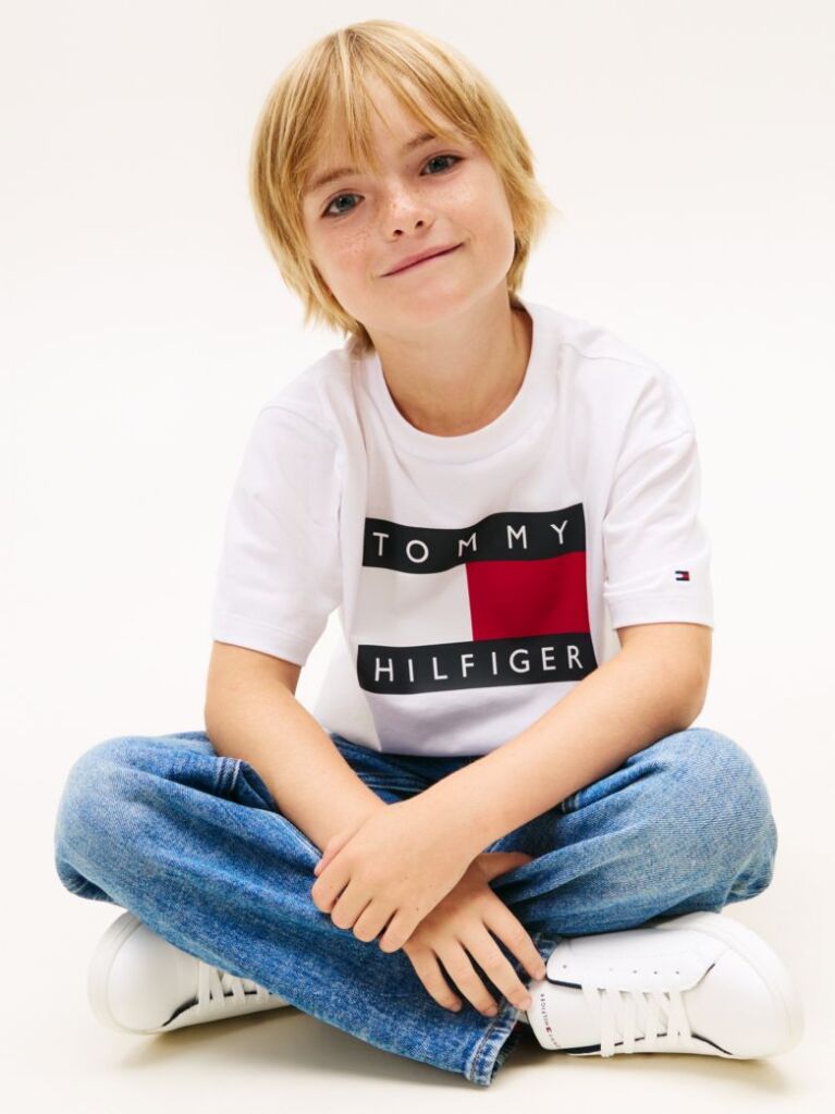 White Heritage Flag Print Jersey T-Shirt  Boys