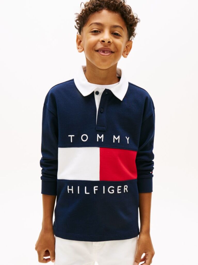 Blue Heritage Colour-Blocked Flag Long Sleeve Polo Shirt  Boys
