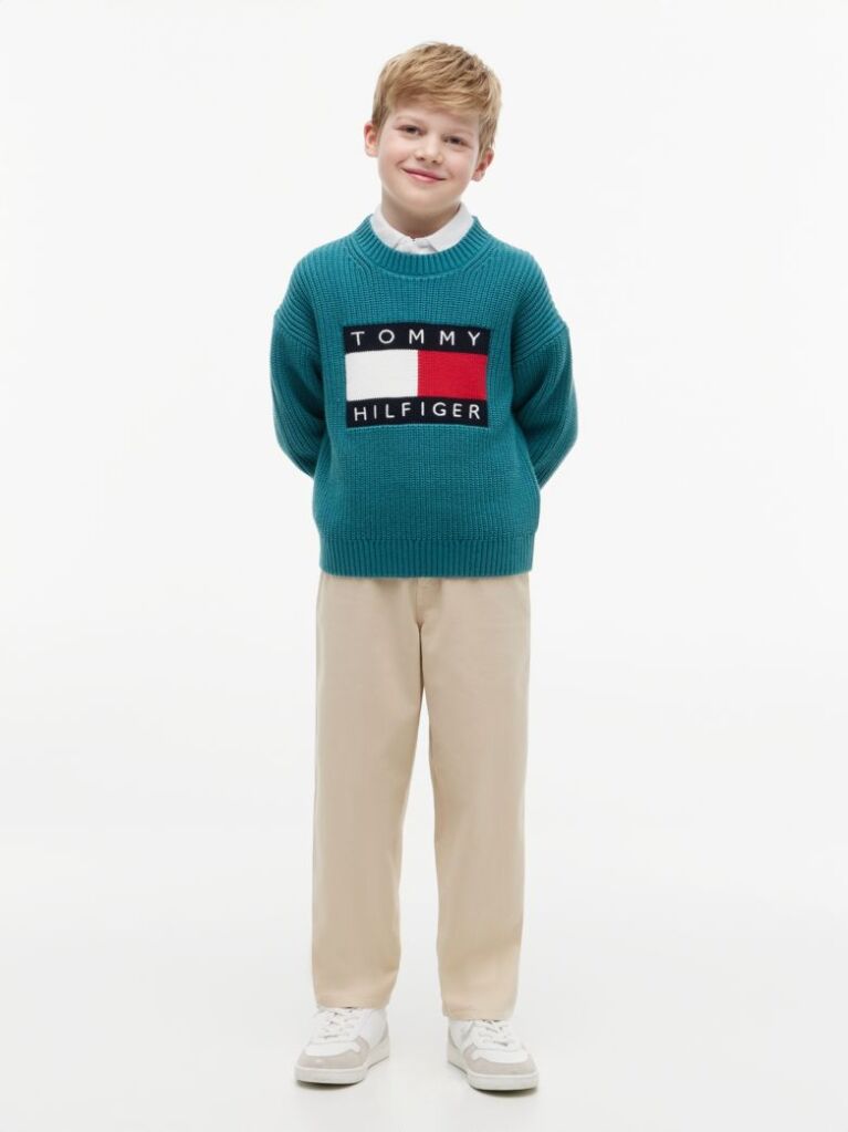 Beige Herringbone Barrel Leg Twill Trousers  Boys