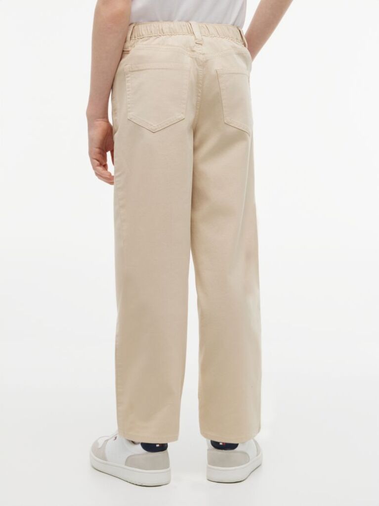 Beige Herringbone Barrel Leg Twill Trousers  Boys
