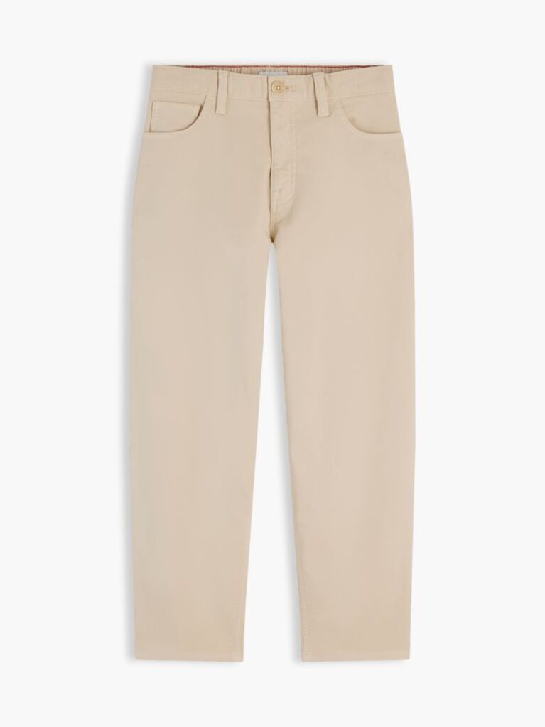 Beige Herringbone Barrel Leg Twill Trousers  Boys