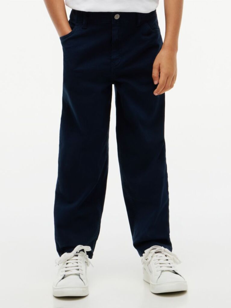 Blue Herringbone Barrel Leg Twill Trousers  Boys